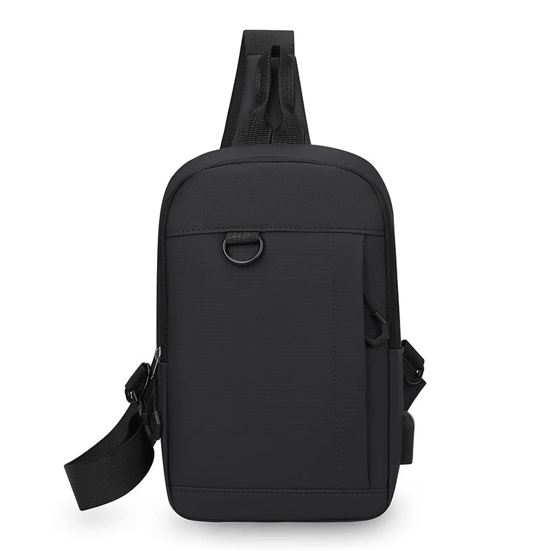Anti-Theft Men's Crossbody Chest Bag with USB Charging Port - Water Resistant Outdoor Shoulder Messenger Bag