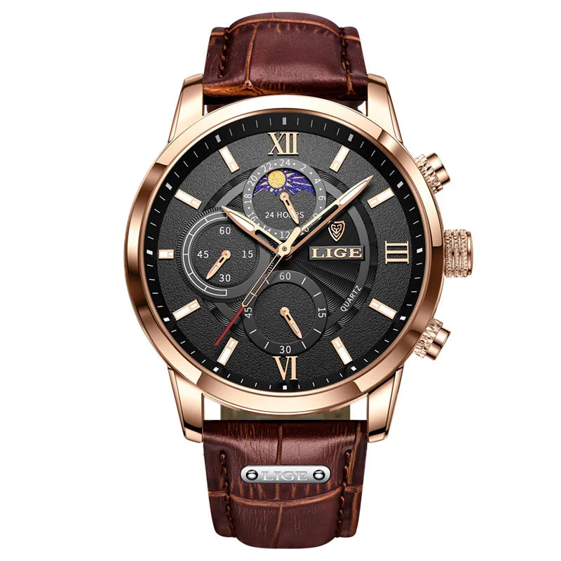 LIGE Heritage Brown Leather Chronograph