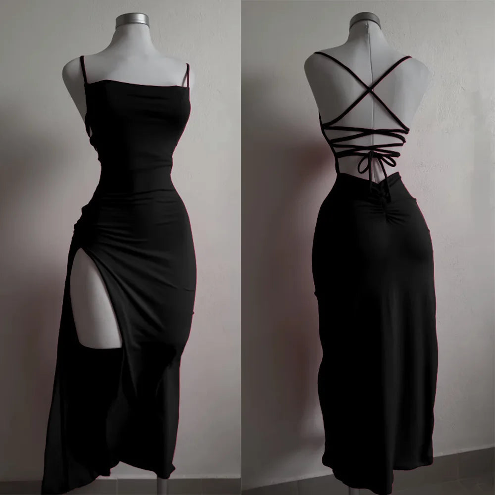 The "Aura Siren" Backless Maxi Dress – Sexy Lace-Up Split Bodycon Gown