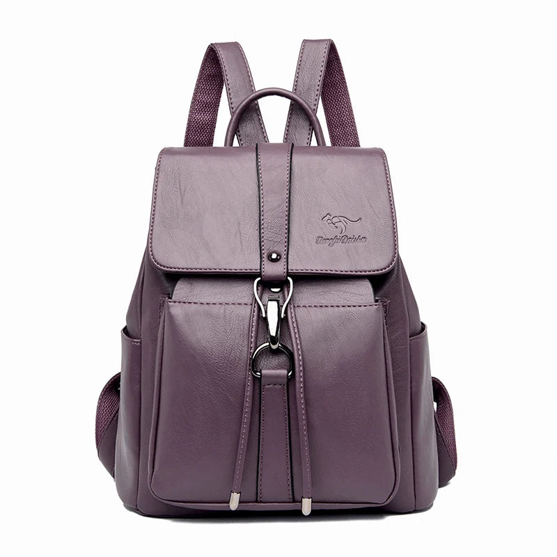 Anti-Theft Large Capacity Women's Leather Backpack - Stylish Travel & School Shoulder Bag
