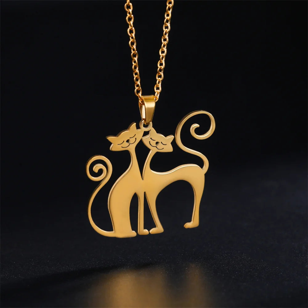 Minimalist Stainless Steel Quirky Long-Tail Cat Pendant Necklace
