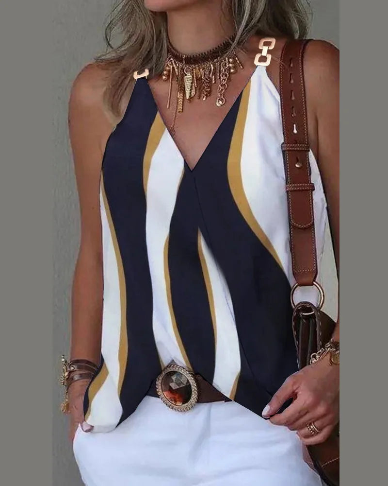 Summer V-Neck Sleeveless Print Blouse