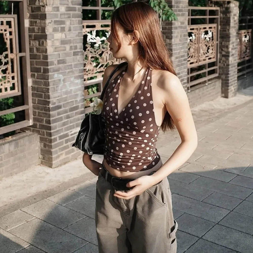 Elegant Polka Dot Backless Tank Top