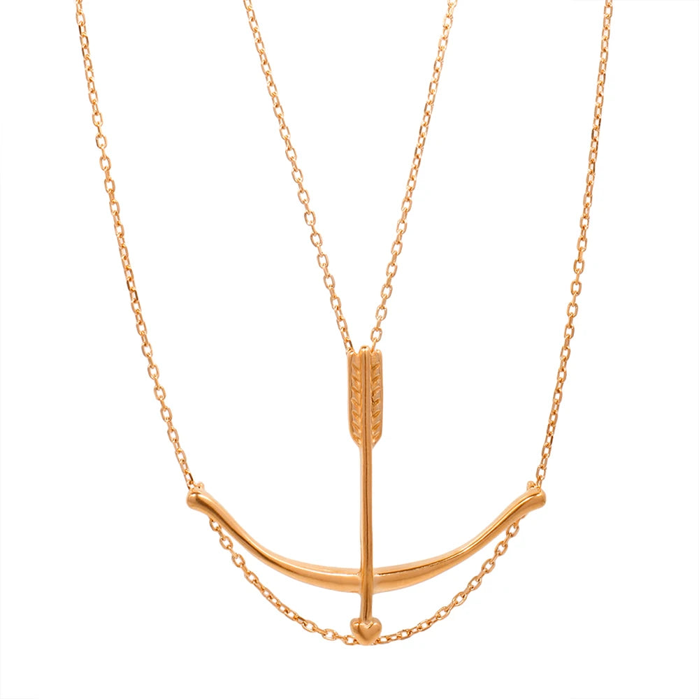 The "Aura Archer" Double Chain Necklace – Vintage Stainless Steel Bow & Arrow Pendant