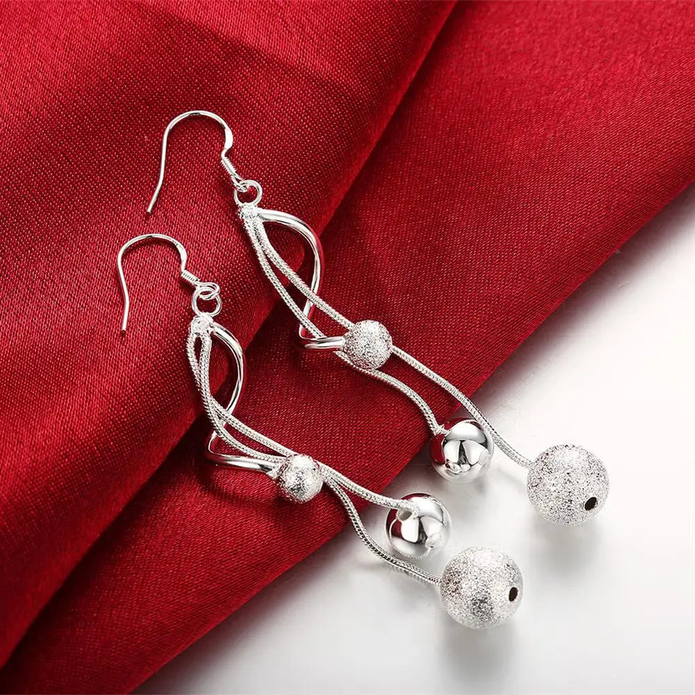 The "Aura Silver Droplet" Long Earrings – Genuine 925 Sterling Silver Bead Jewelry