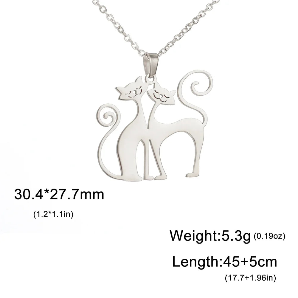 Minimalist Stainless Steel Quirky Long-Tail Cat Pendant Necklace