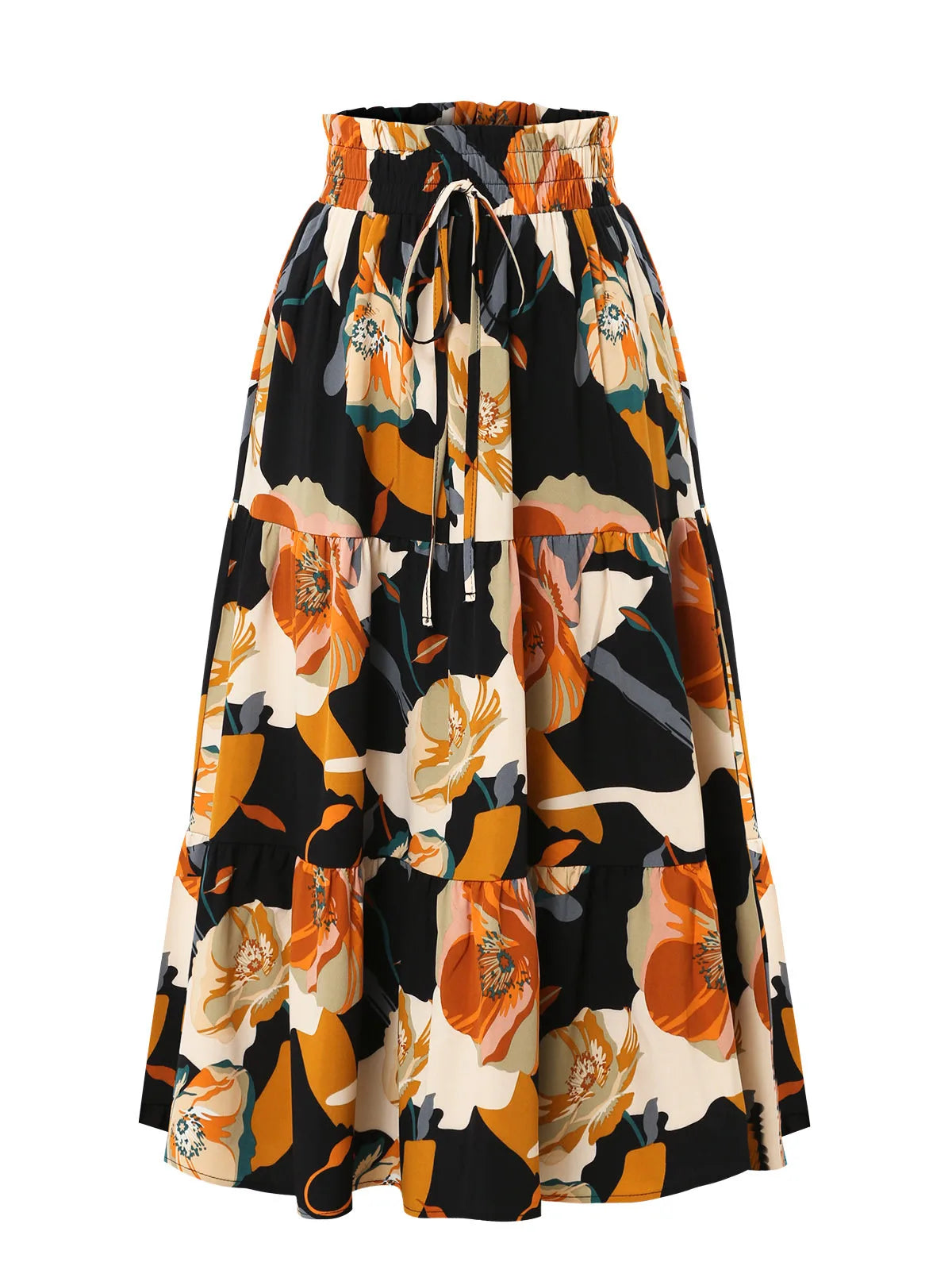 Santorini Bohemian Maxi Skirt – Flowy Summer Floral Long Skirt