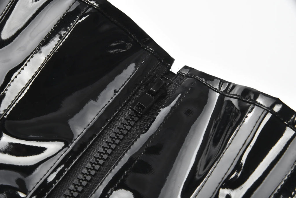 Wet-Look Shiny Black PVC Steampunk Underbust Corset