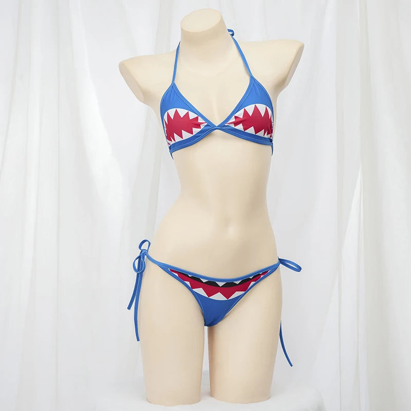 Tiburón Wet-Look Bikini Set – Edgy Shark Print Metallic Swimsuit