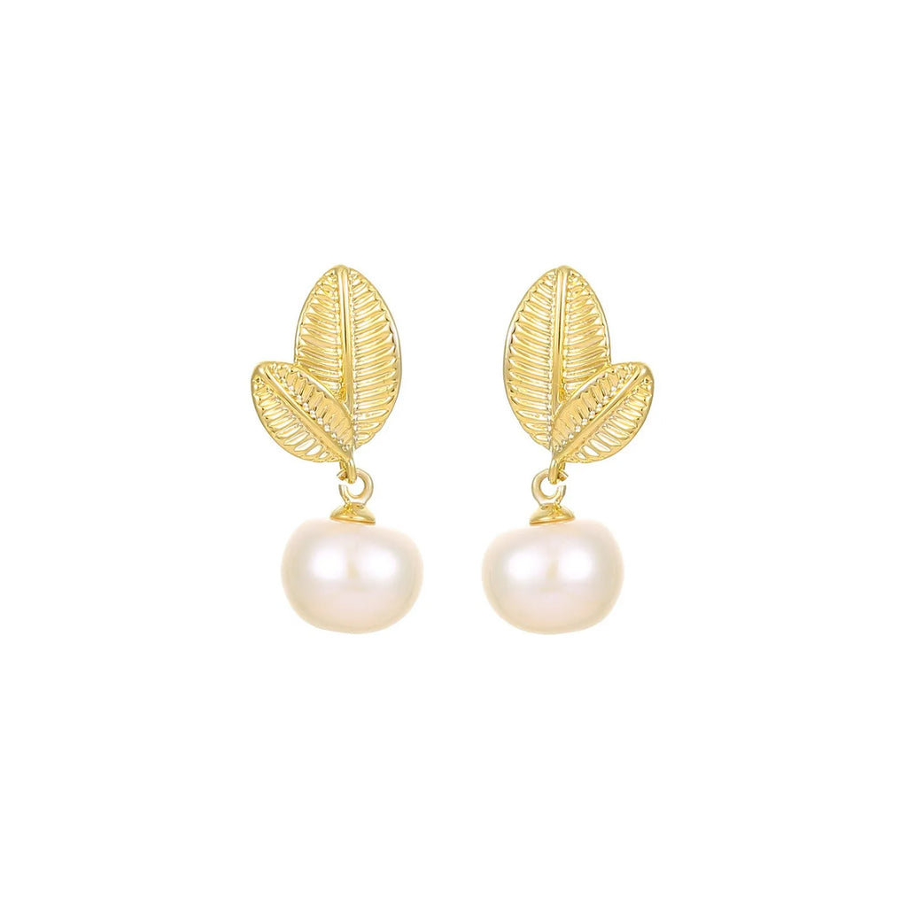 100% Natural Freshwater Pearl Leaf Earrings