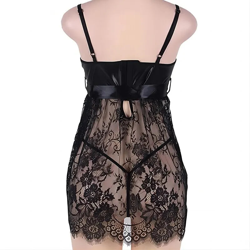 Elegant Lace Babydoll Nightdress & G-String Set