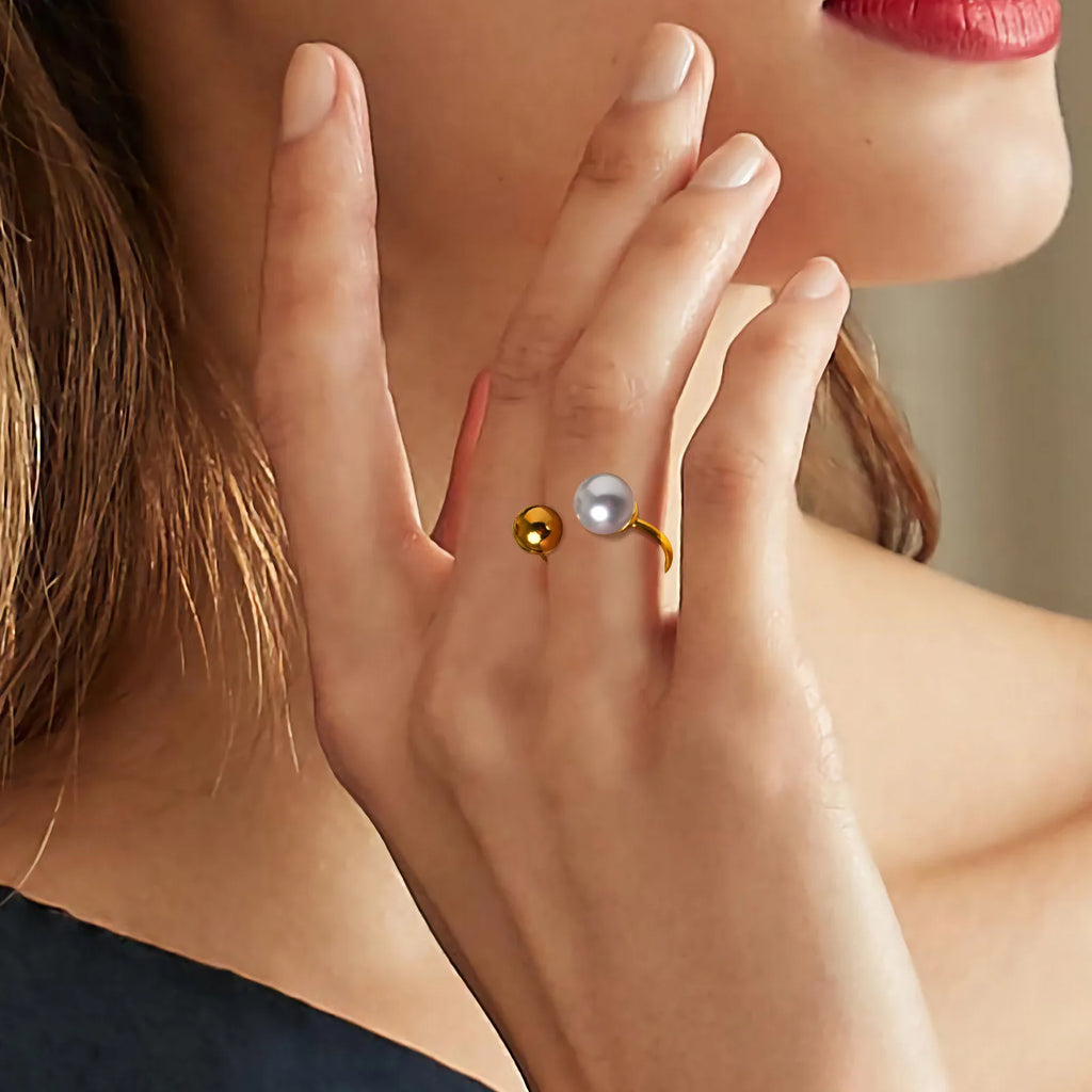 Elegant Double Pearl Open Cuff Ring
