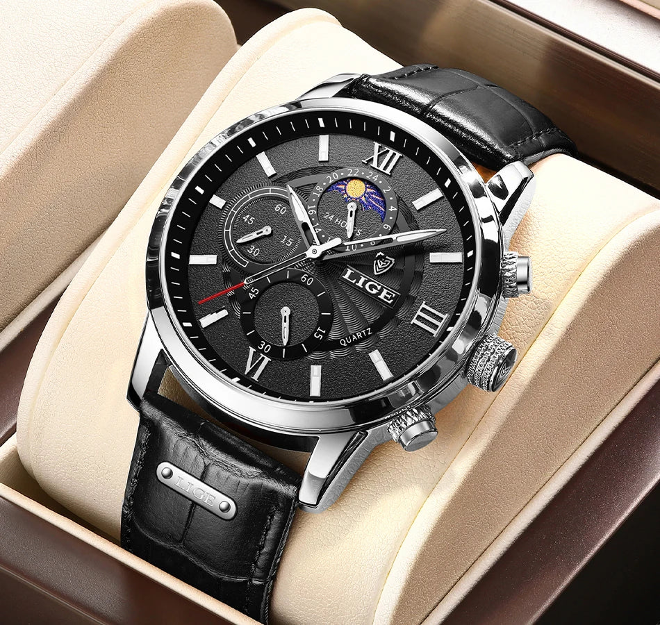 LIGE Heritage Brown Leather Chronograph