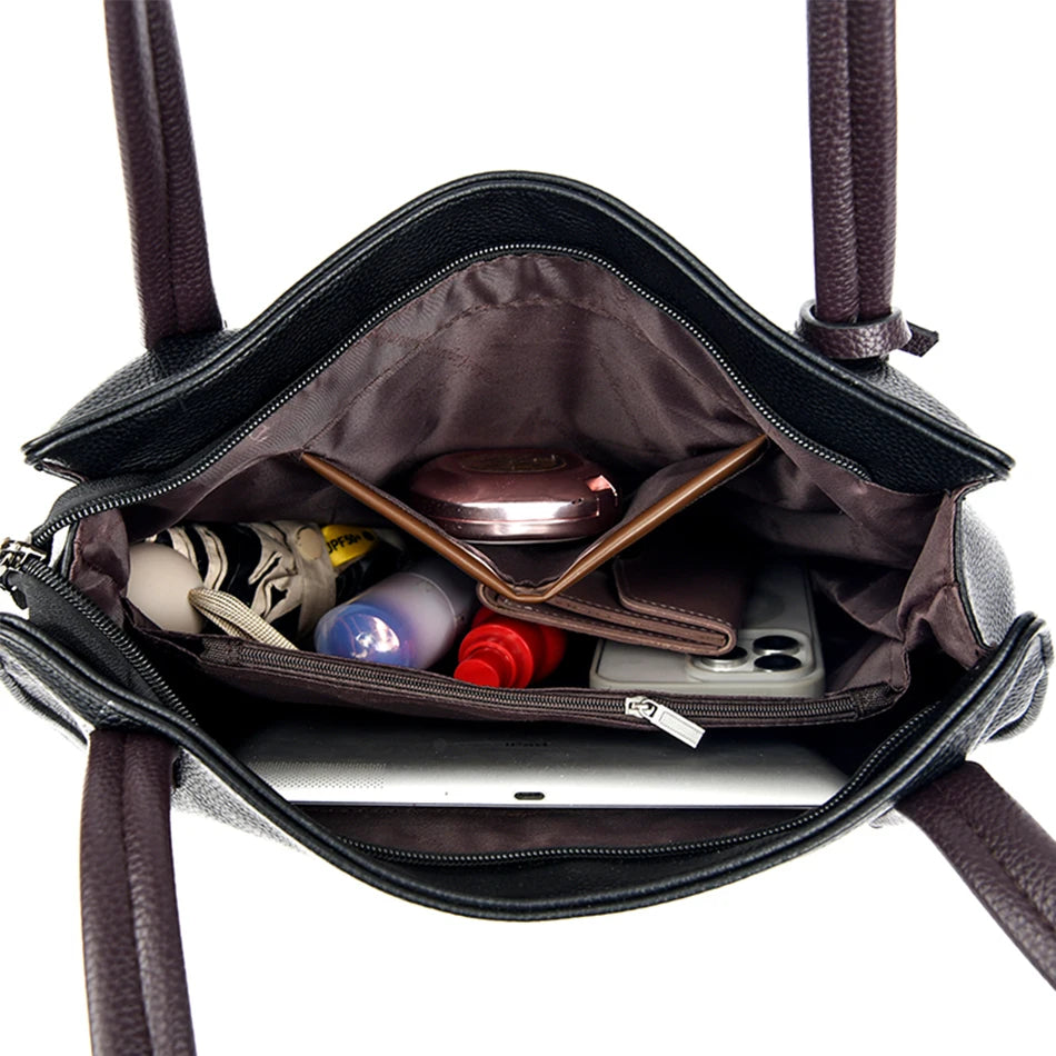 Luxury Leather Shoulder Bag - Large Capacity Tote