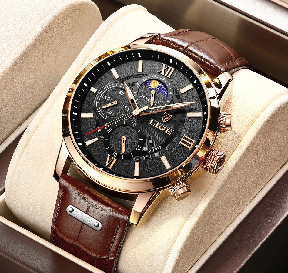 LIGE Heritage Brown Leather Chronograph