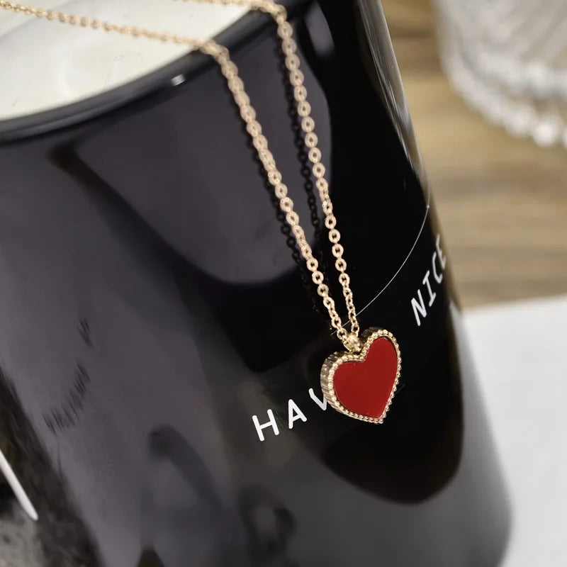 Gold-Tone Enamel Heart Drop Necklace