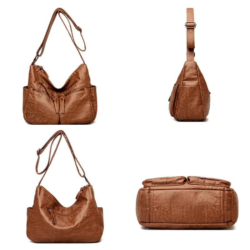 Everyday Soft Leather Shoulder Bag - Spacious Tote