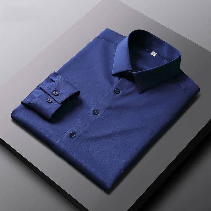 The "IronLess" Smart Business Shirt – Wrinkle-Resistant Solid Color Top