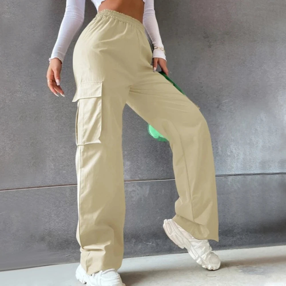 Women's High-Waisted Wide-Leg Casual Trousers - Elastic Waist Sportswear & Workwear Pants