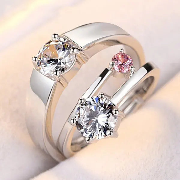 Amour Adjustable Couple Rings – 2-Piece Matching Love Heart Promise Set