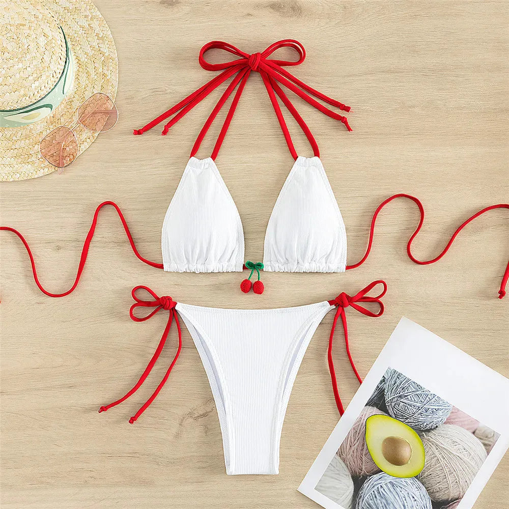 Mon Chéri Micro Bikini Set – Cute Cherry Print Triangle Swimwear