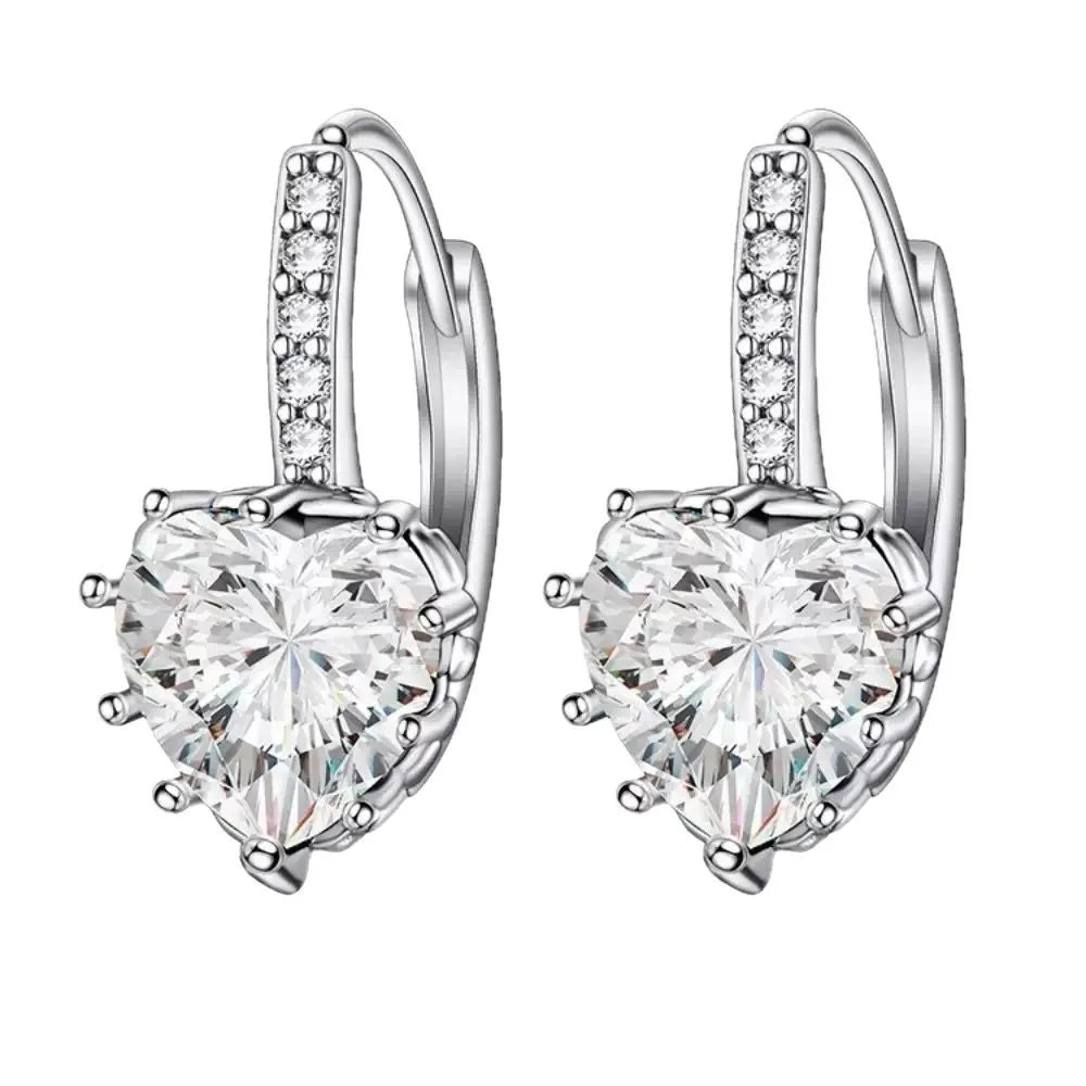 925 Sterling Silver Heart Cut Crystal Hoop Earrings