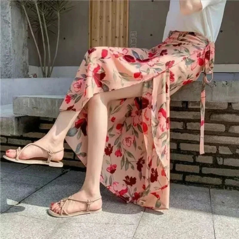 Floral High-Waist Wrap Maxi Skirt