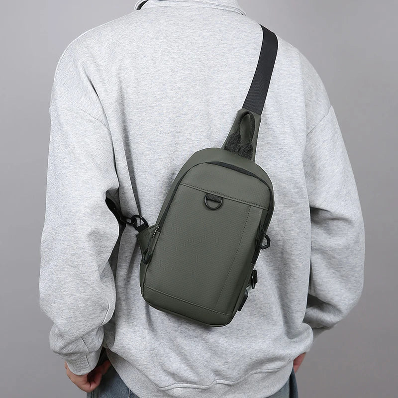 Anti-Theft Men's Crossbody Chest Bag with USB Charging Port - Water Resistant Outdoor Shoulder Messenger Bag