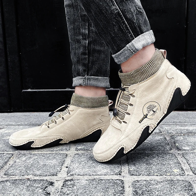 Casual Leather High-Top Sneakers - Waterproof & Lightweight