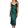 Emerald Aura Satin Maxi Dress – Elegant Backless Evening Dress