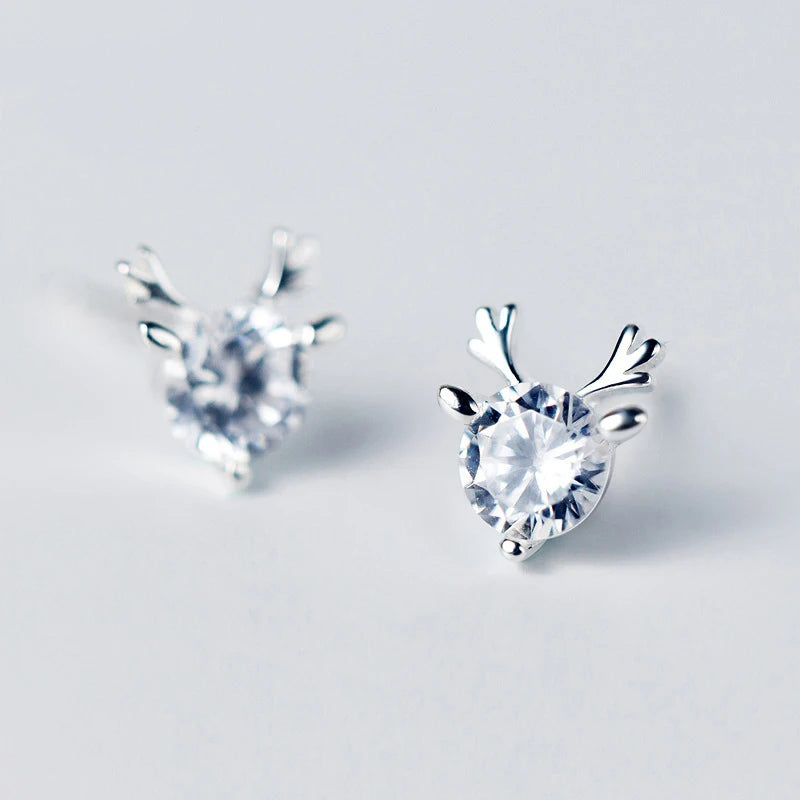 925 Sterling Silver Reindeer Crystal Stud Earrings