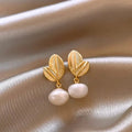 100% Natural Freshwater Pearl Leaf Earrings
