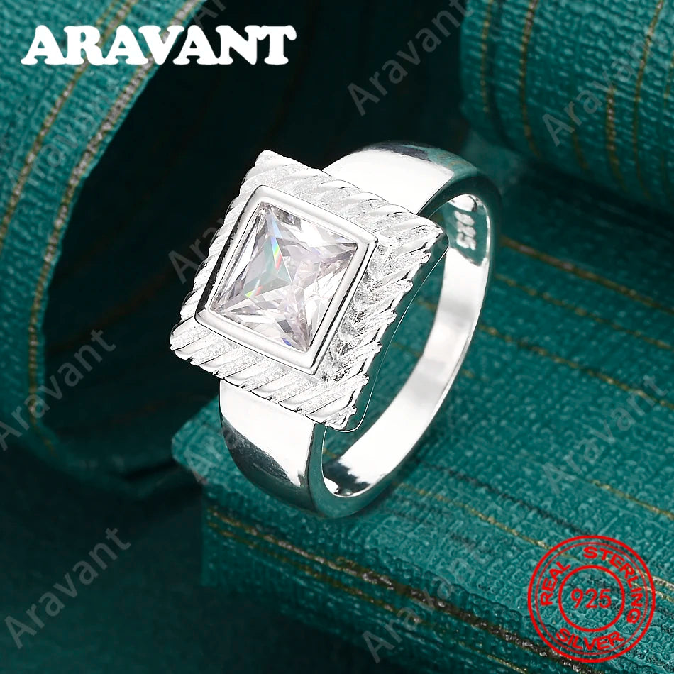 Elegant Square Cubic Zirconia Ring - Silver Plated Geometric Finger Ring for Women