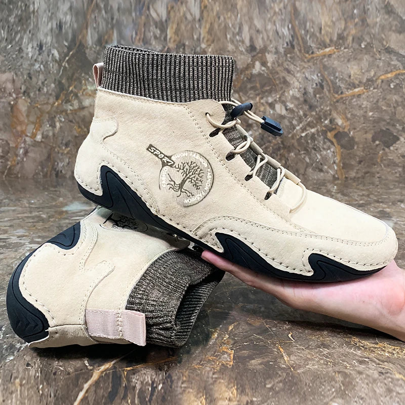 Casual Leather High-Top Sneakers - Waterproof & Lightweight