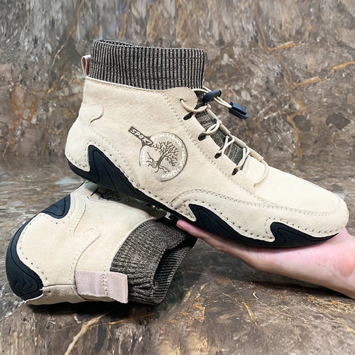 Casual Leather High-Top Sneakers - Waterproof & Lightweight