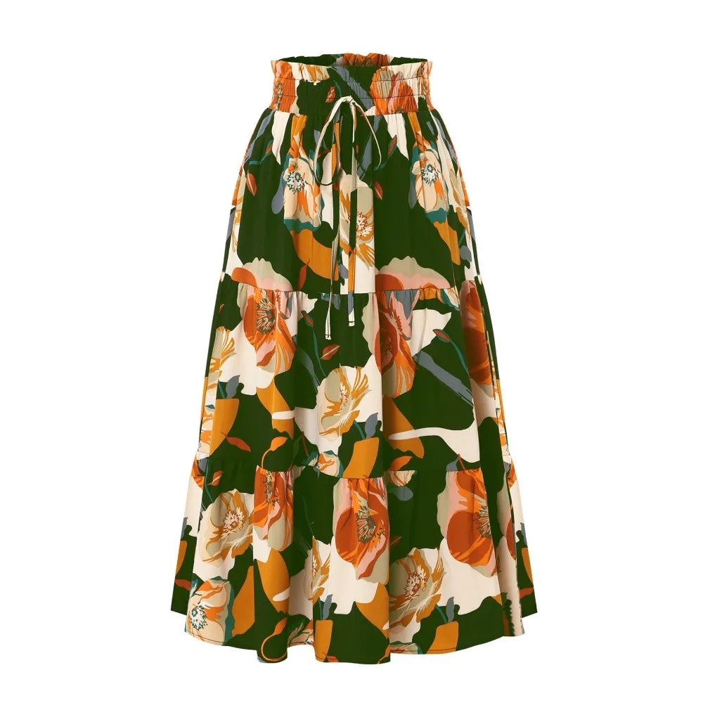 Santorini Bohemian Maxi Skirt – Flowy Summer Floral Long Skirt