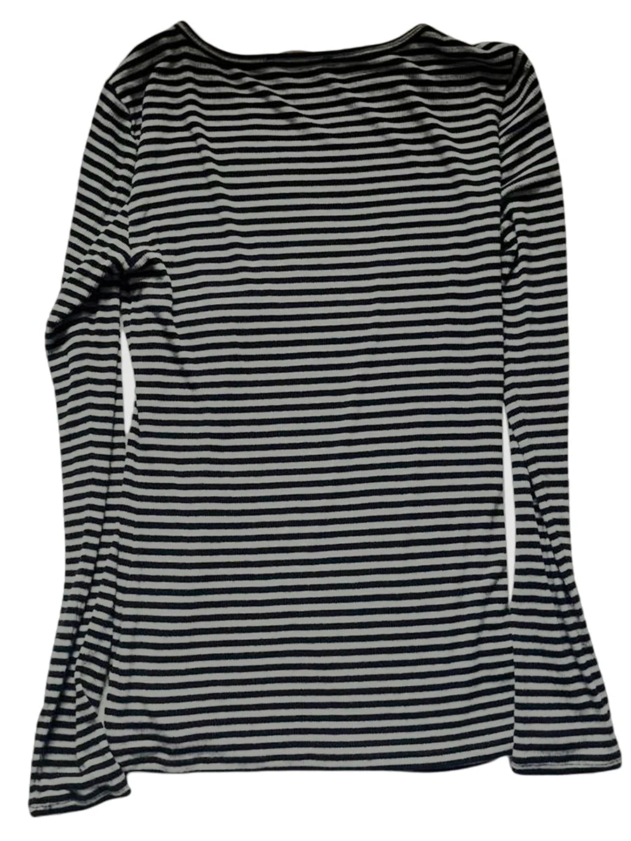 The "Cyber-Striped" Y2K Slim Tee – Women's Vintage Long Sleeve Crop Top