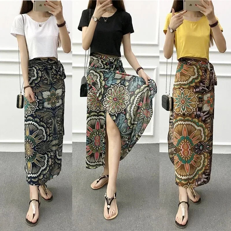 Floral High-Waist Wrap Maxi Skirt