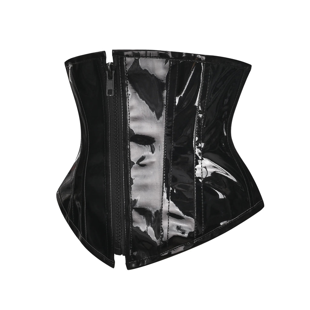 Wet-Look Shiny Black PVC Steampunk Underbust Corset