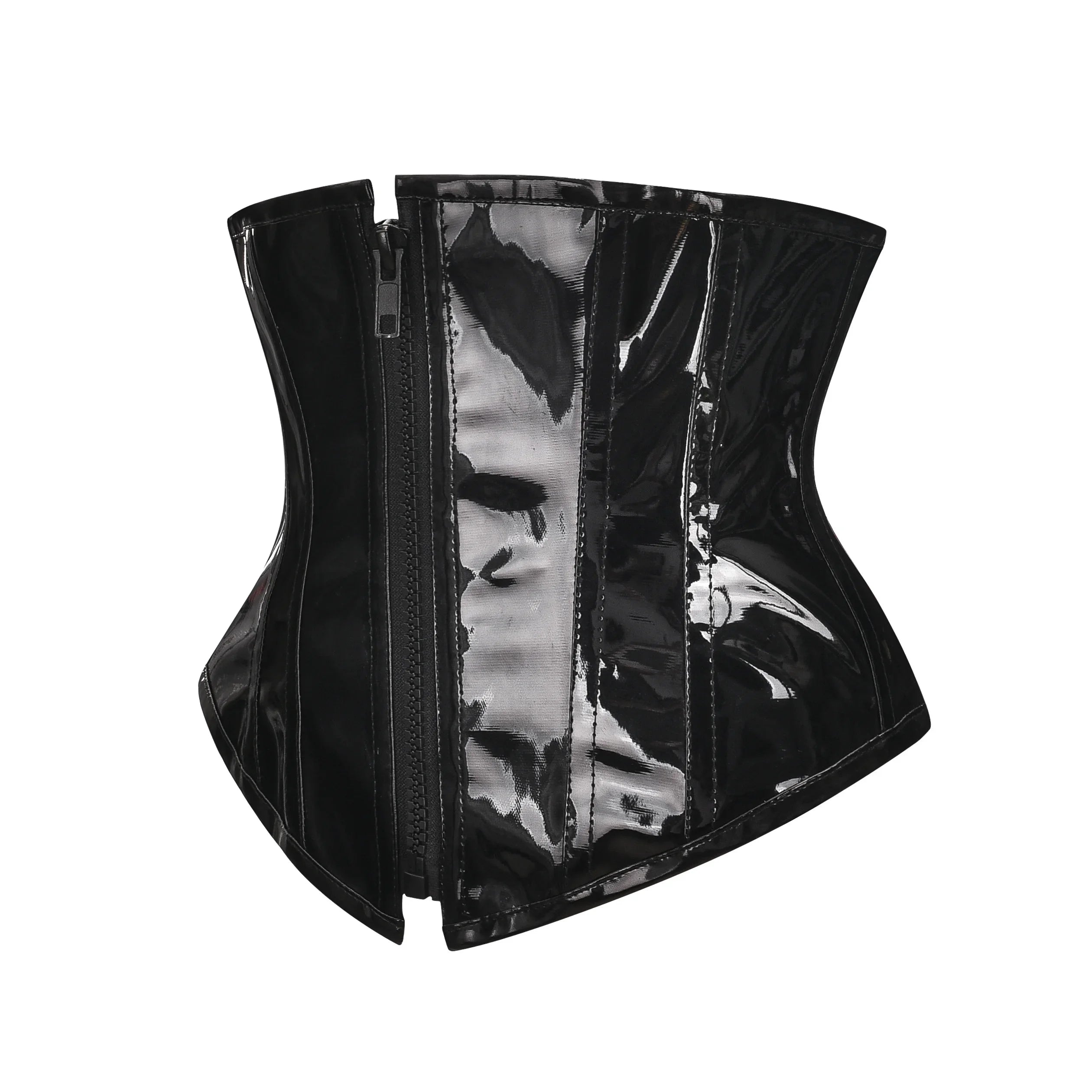 Wet-Look Shiny Black PVC Steampunk Underbust Corset