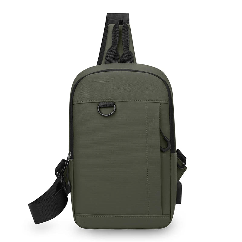 Anti-Theft Men's Crossbody Chest Bag with USB Charging Port - Water Resistant Outdoor Shoulder Messenger Bag