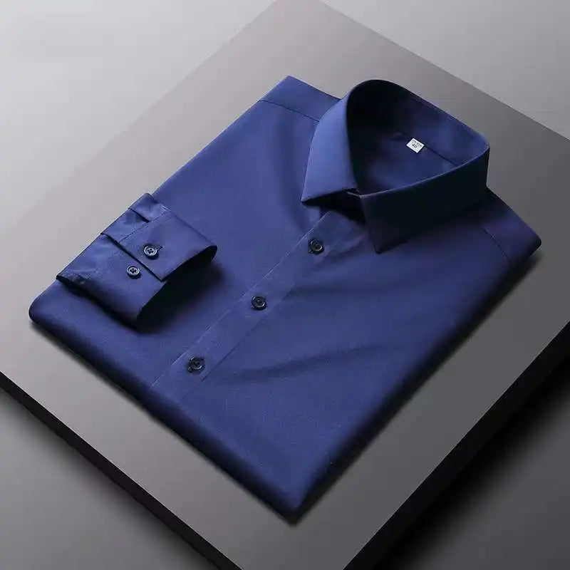 The "IronLess" Smart Business Shirt – Wrinkle-Resistant Solid Color Top
