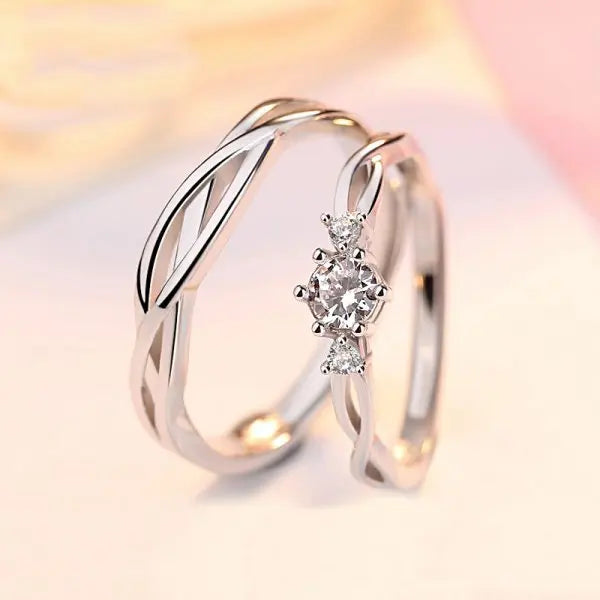Amour Adjustable Couple Rings – 2-Piece Matching Love Heart Promise Set