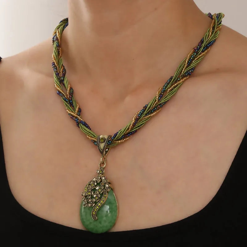 Vintage Emerald Green Teardrop Crystal Necklace