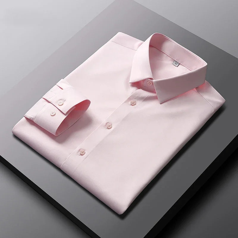 The "IronLess" Smart Business Shirt – Wrinkle-Resistant Solid Color Top