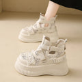 Elegant Platform Leather Sneakers - Buckle Detail