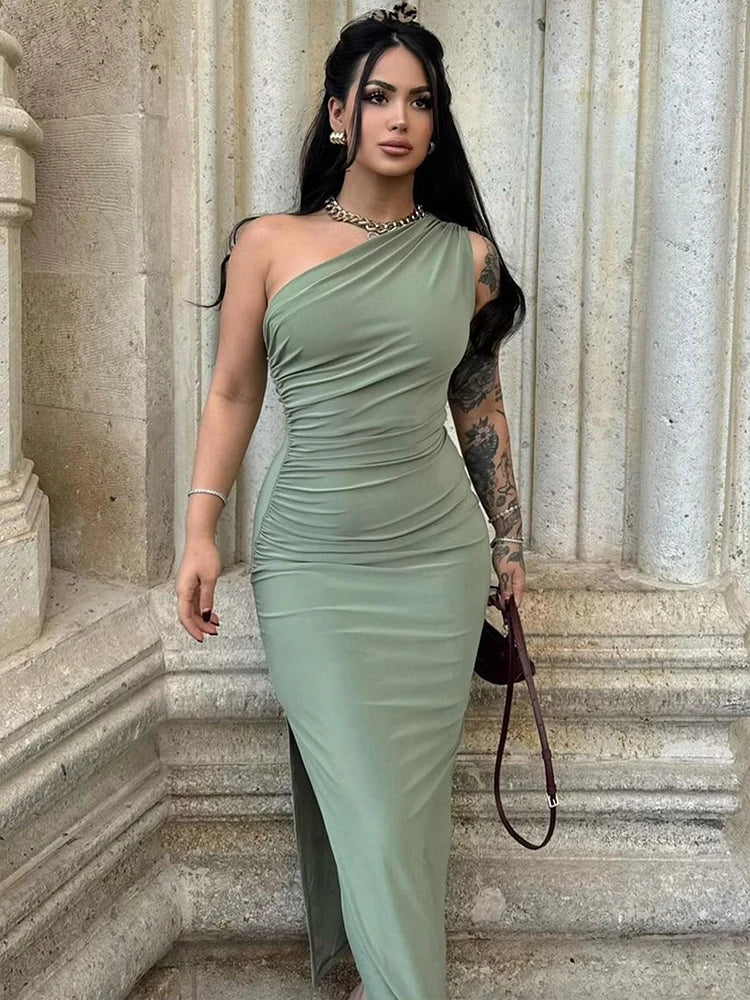 Summer Silhouette Sleeveless Maxi Dress - Elegant Side-Slit Evening Gown