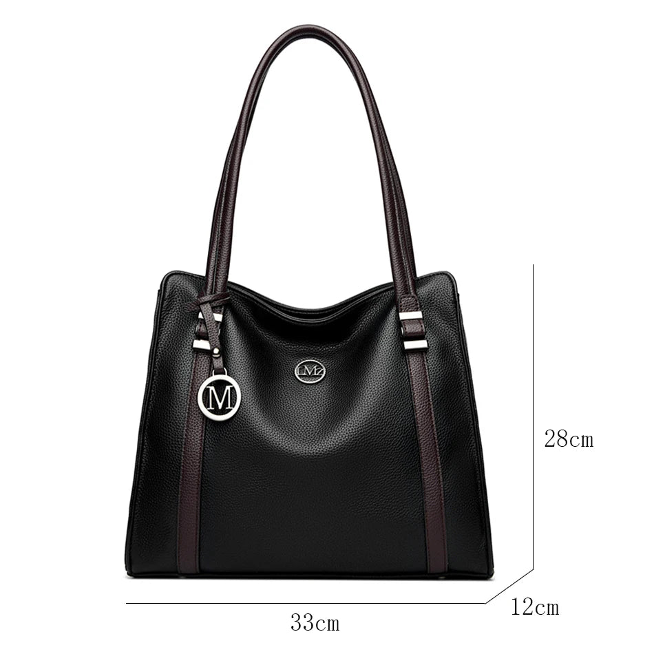 Luxury Leather Shoulder Bag - Large Capacity Tote