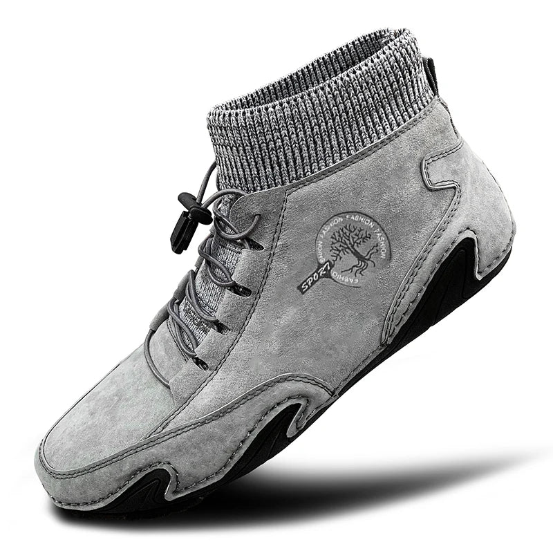 Casual Leather High-Top Sneakers - Waterproof & Lightweight