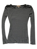 The "Cyber-Striped" Y2K Slim Tee – Women's Vintage Long Sleeve Crop Top